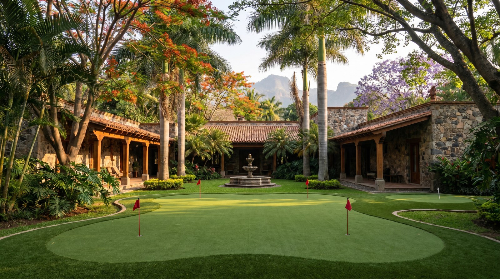 Putting greens en Cuernavaca y Tepoztlán — casa de fin de semana CDMX con jardín tropical