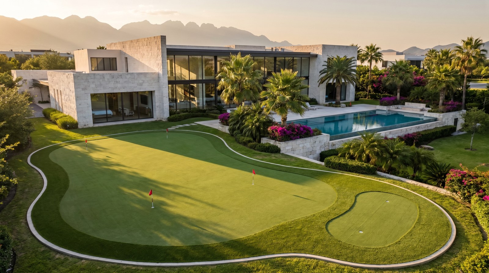Putting greens residenciales en Monterrey y San Pedro Garza García — vista aérea Estate